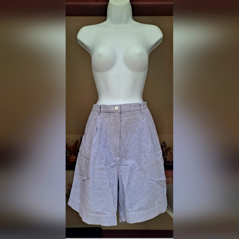 VINTAGE CHARTER CLUB Checked Bermuda Shorts High Waist Pleated Pockets Skort